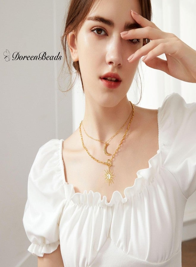 DoreenBeads قلادة دورين بيدز الذهبية للنساء، سلسلة مشبك ورق من الذهب عيار 18 قيراطًا، قلادة بتعليقة على شكل شمس، قلادة بتعليقة مشبك ورق، هدية مجوهرات عصرية - Image 4